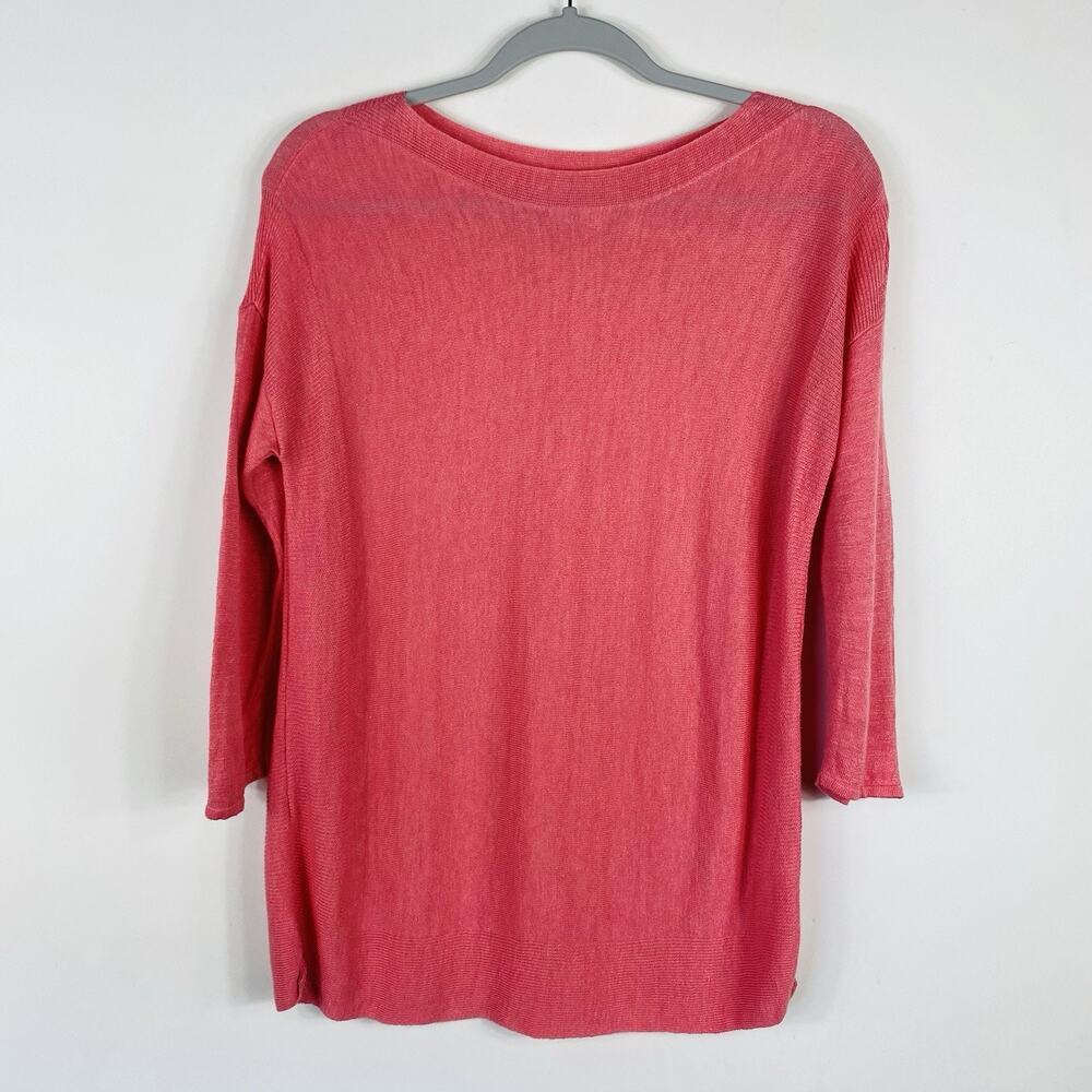 J. Jill Top XS Pink Linen Blend 3/4 Sleeve Boat Neck Lightweight